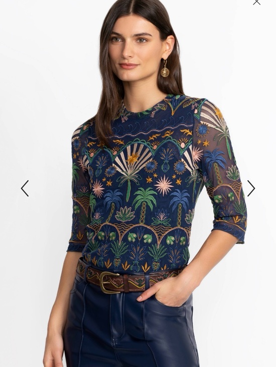 Johnny Was Tops - NWT Johnny Was Jade Kaia Mesh Tee Del Mar Blue Size Medium